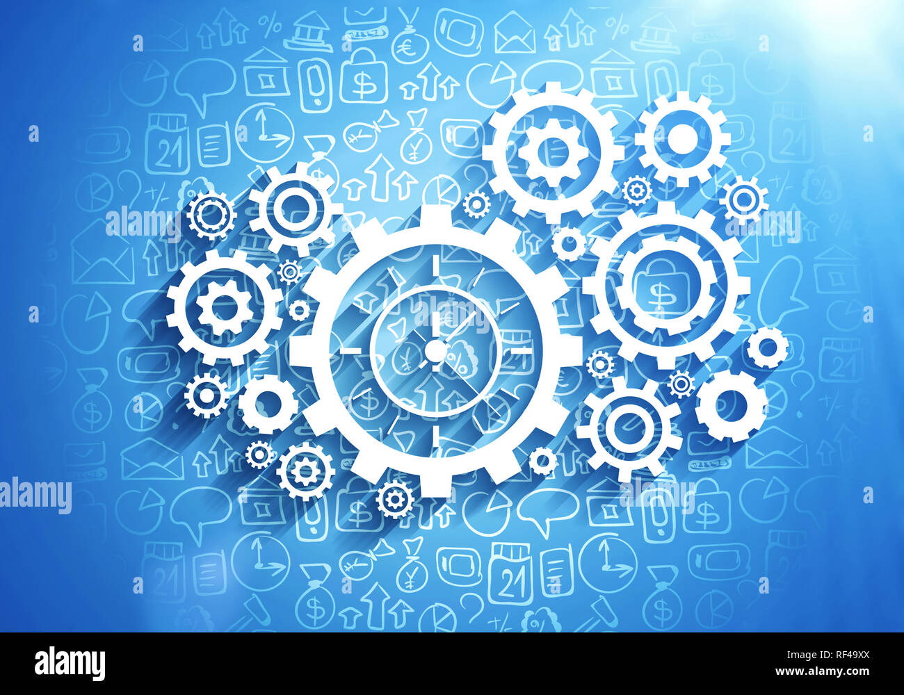 Color background image with drawn mechanism concept Stock Photo - Alamy