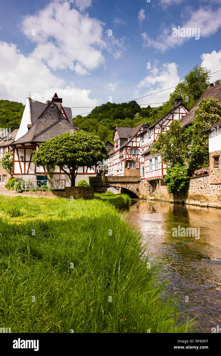 famous half-timbered houses at 'Elz' creek in Monreal, Germany Stock Photo