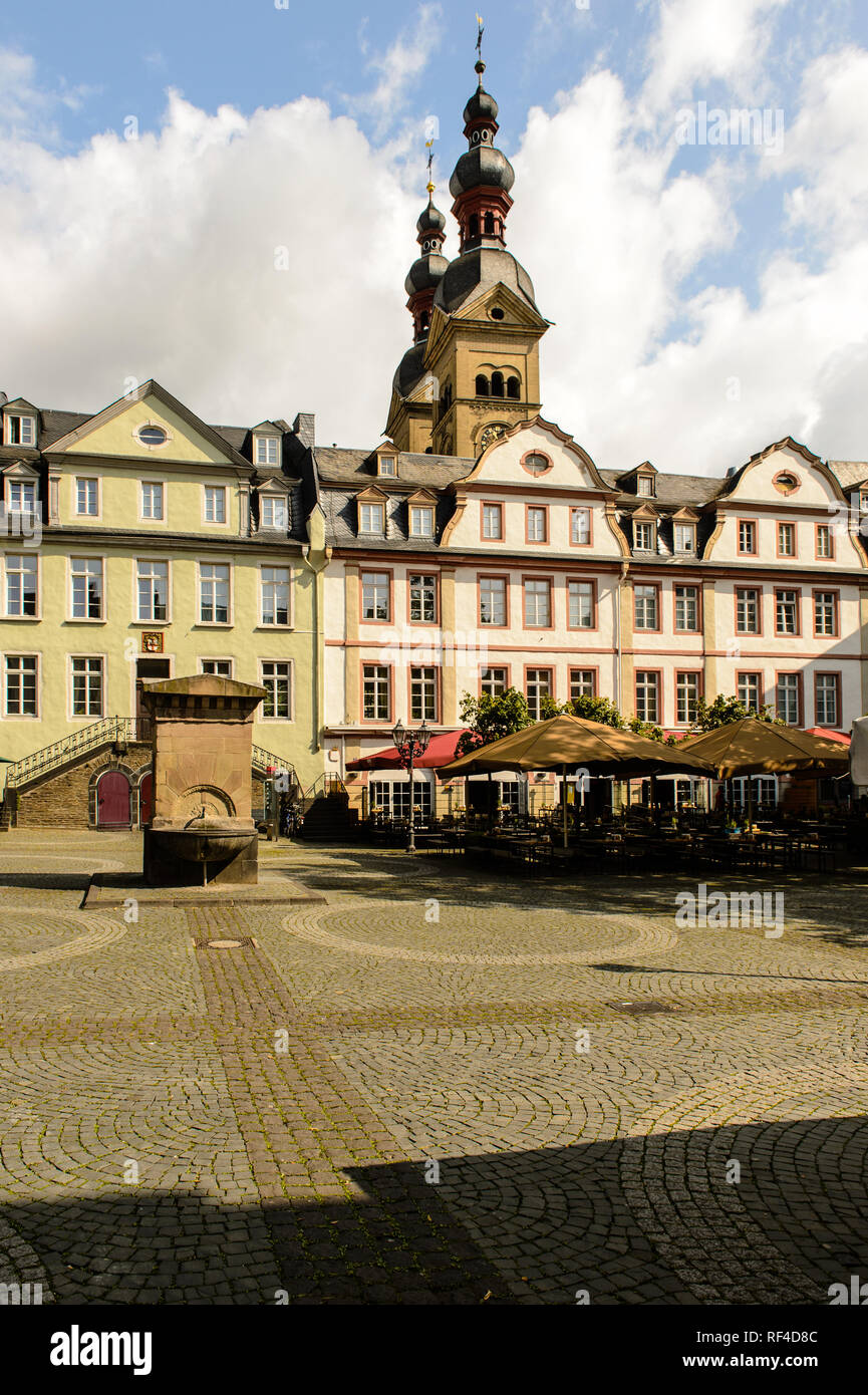 old town of Koblenz, towers of 'Liebfrauenkirche' in the background Stock Photo