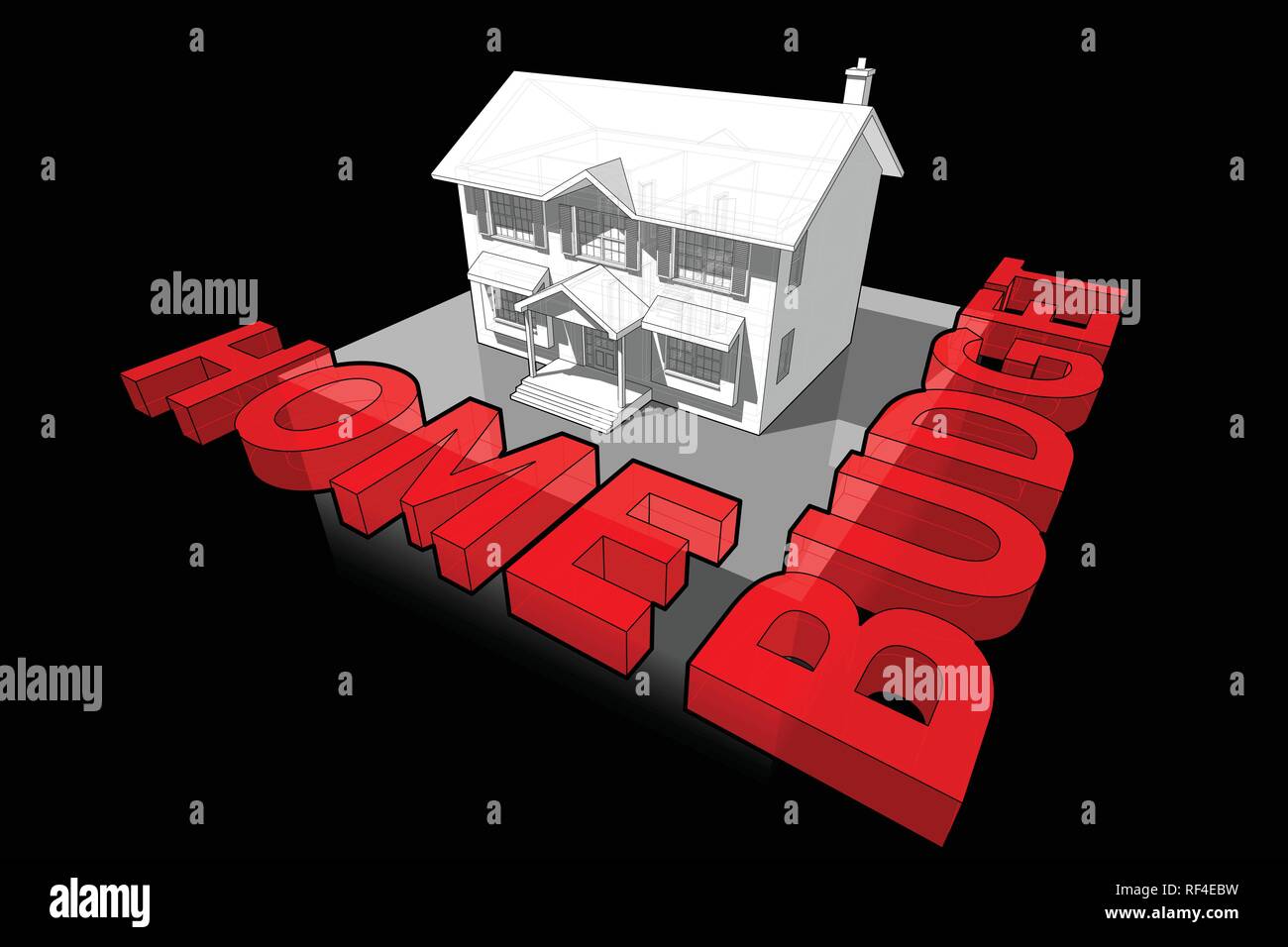 diagram of a classic colonial house and 'home budget' sign Stock Vector