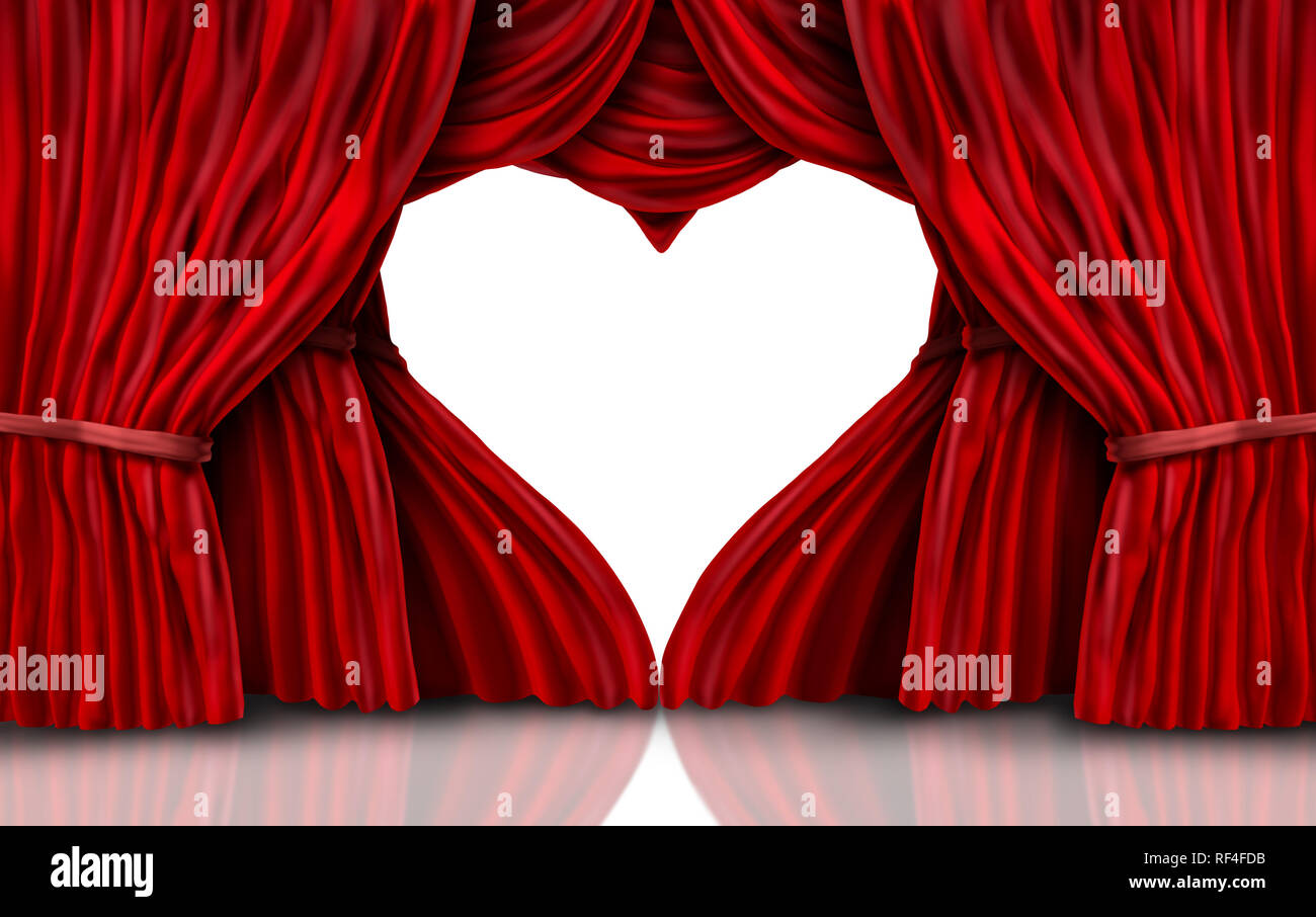 Valentines Day Red Velvet Curtains On White As A Romantic Stage