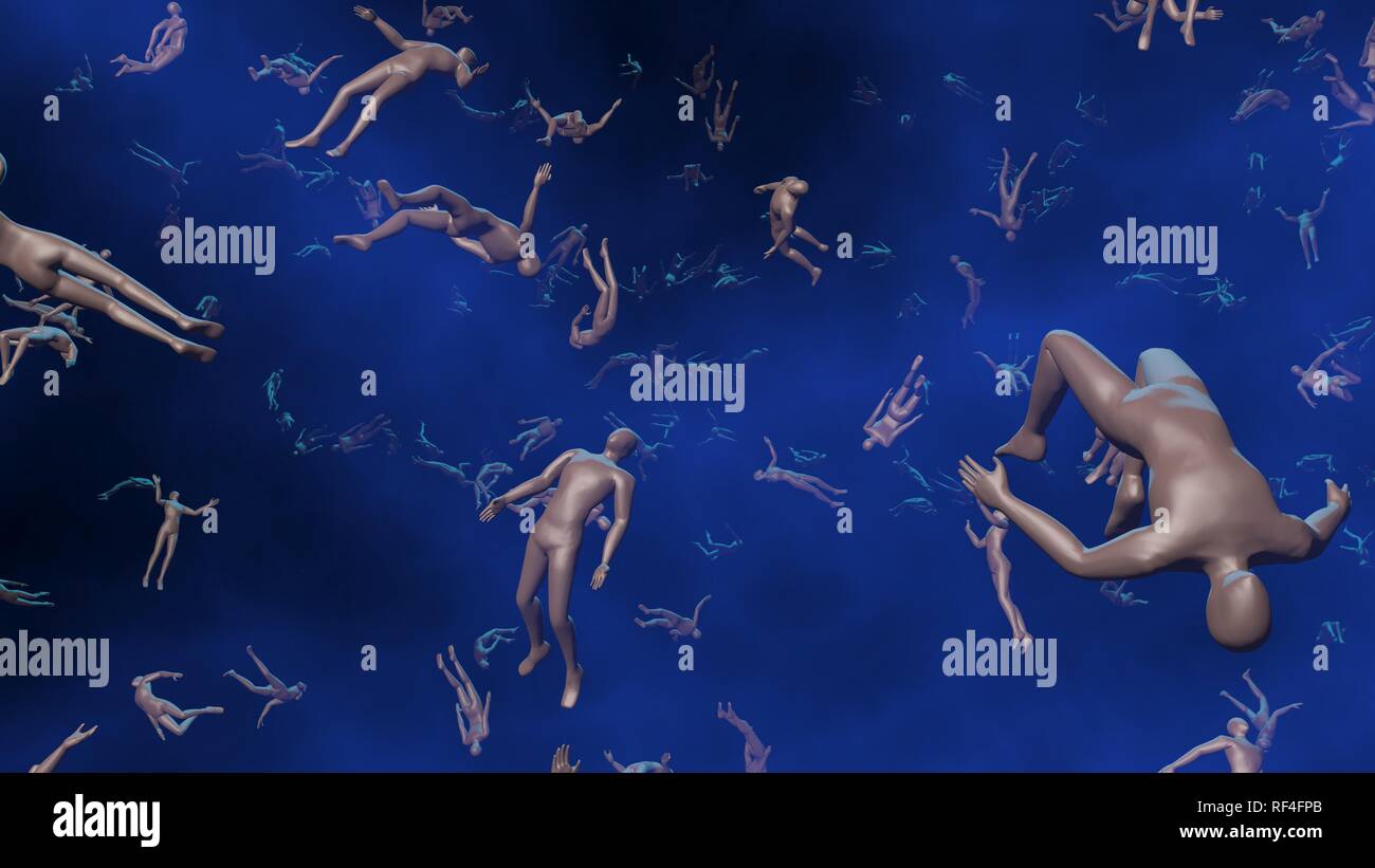 People floating in space. Cadavers, dead bodies in outer space. 3d rendering Stock Photo