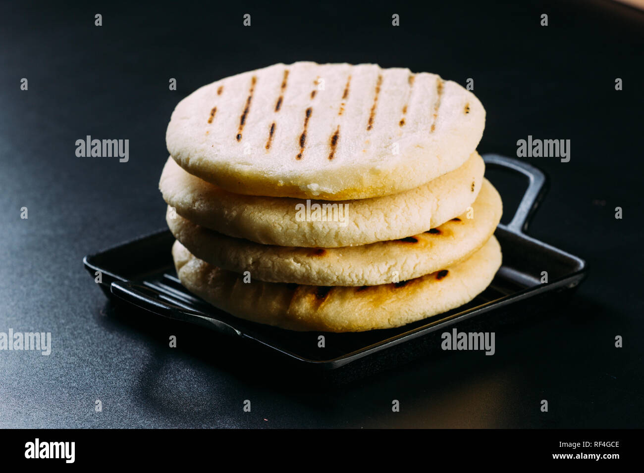 typical breakfast of Venezuela and Colombia, Arepas Stock Photo
