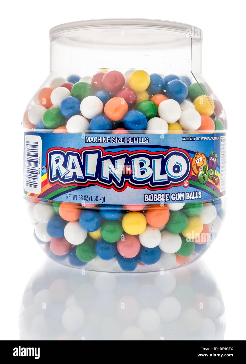 Winneconne, WI - 11 January 2019:  A package of Rain-blo bubble gum balls on an isolated background. Stock Photo