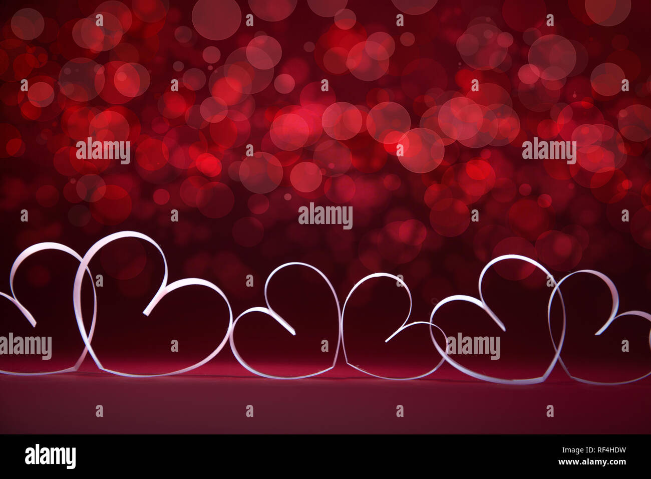 White Hearts on red background. Valentines day card. Copy space for ...