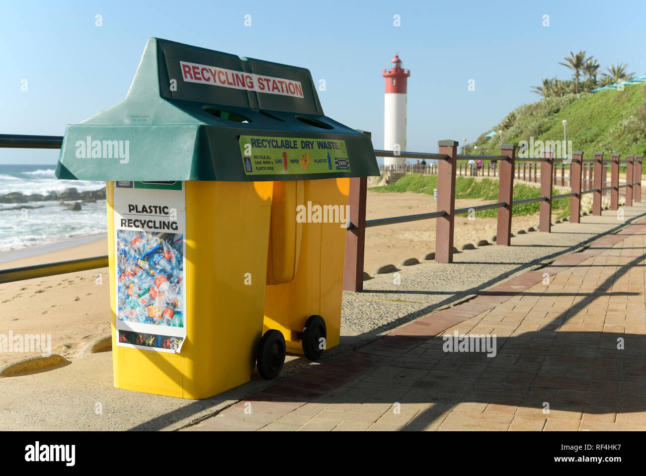 Durban, KwaZuluNatal, South Africa, yellow wheelie bins on Umhlanga