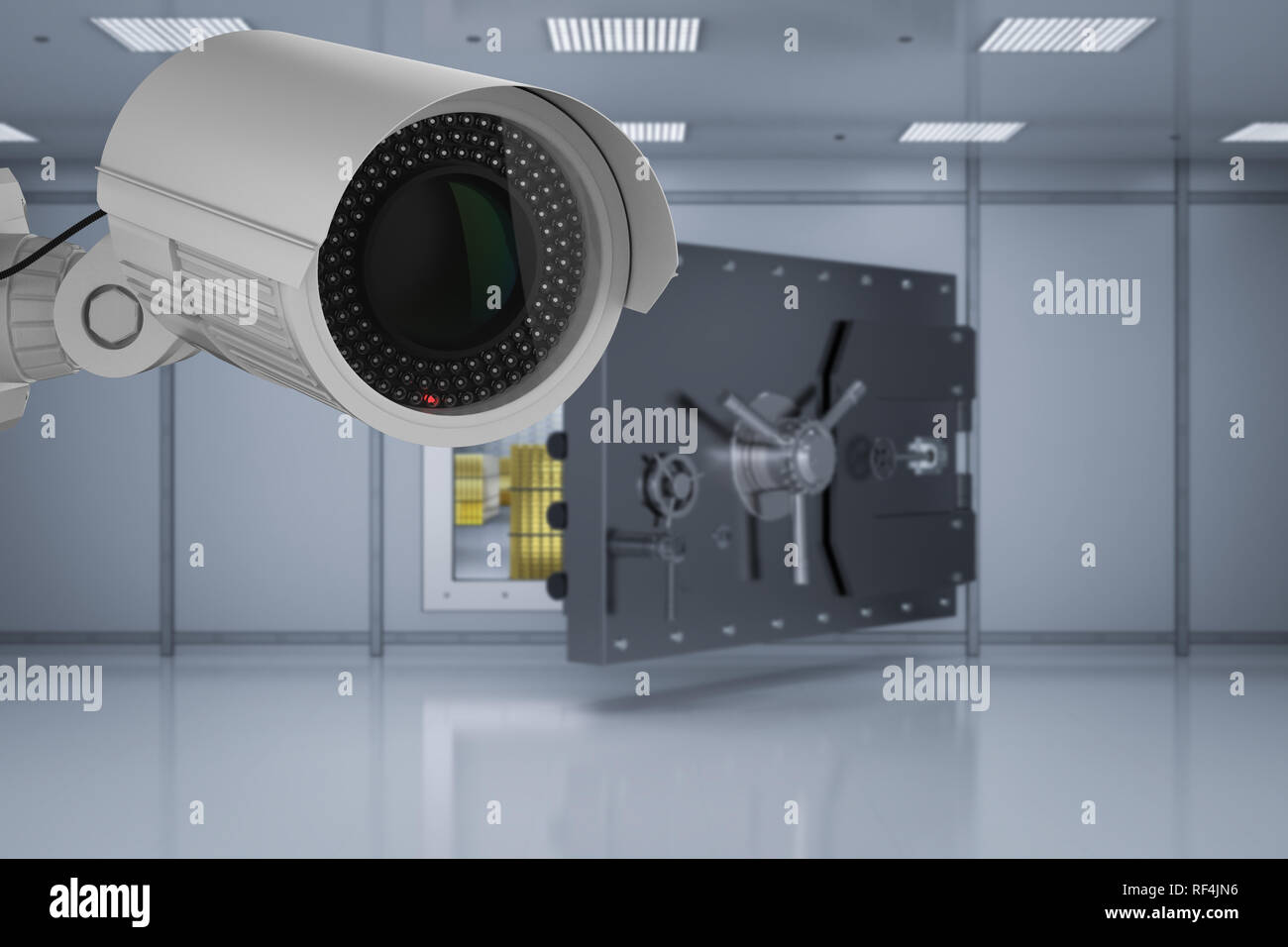 3d rendering security camera in bank safe room Stock Photo