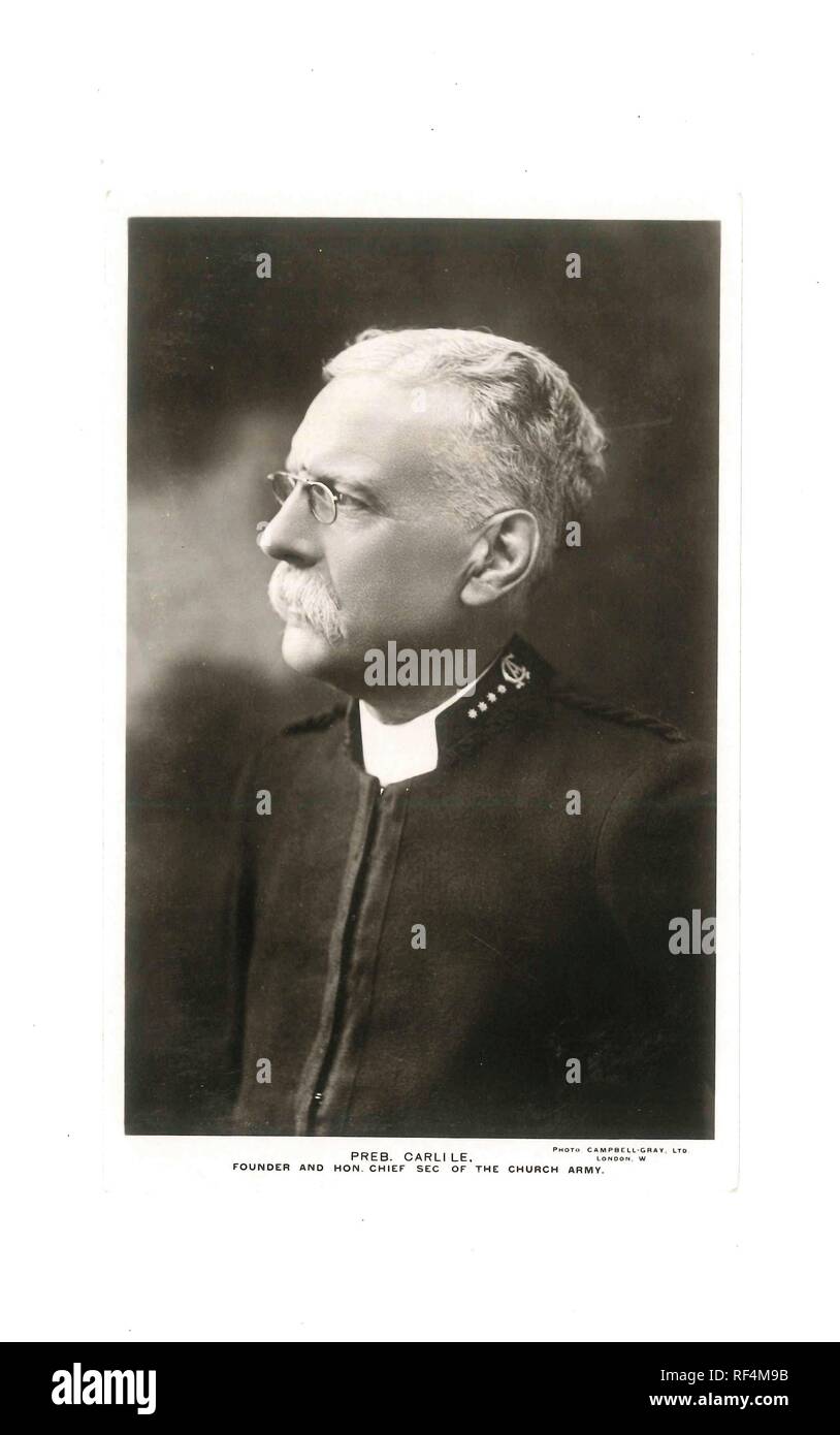 Vintage black and white postcard photo of Preb. Carlile. Founder and Hon Chief Sec of The Church Army - Social History Stock Photo