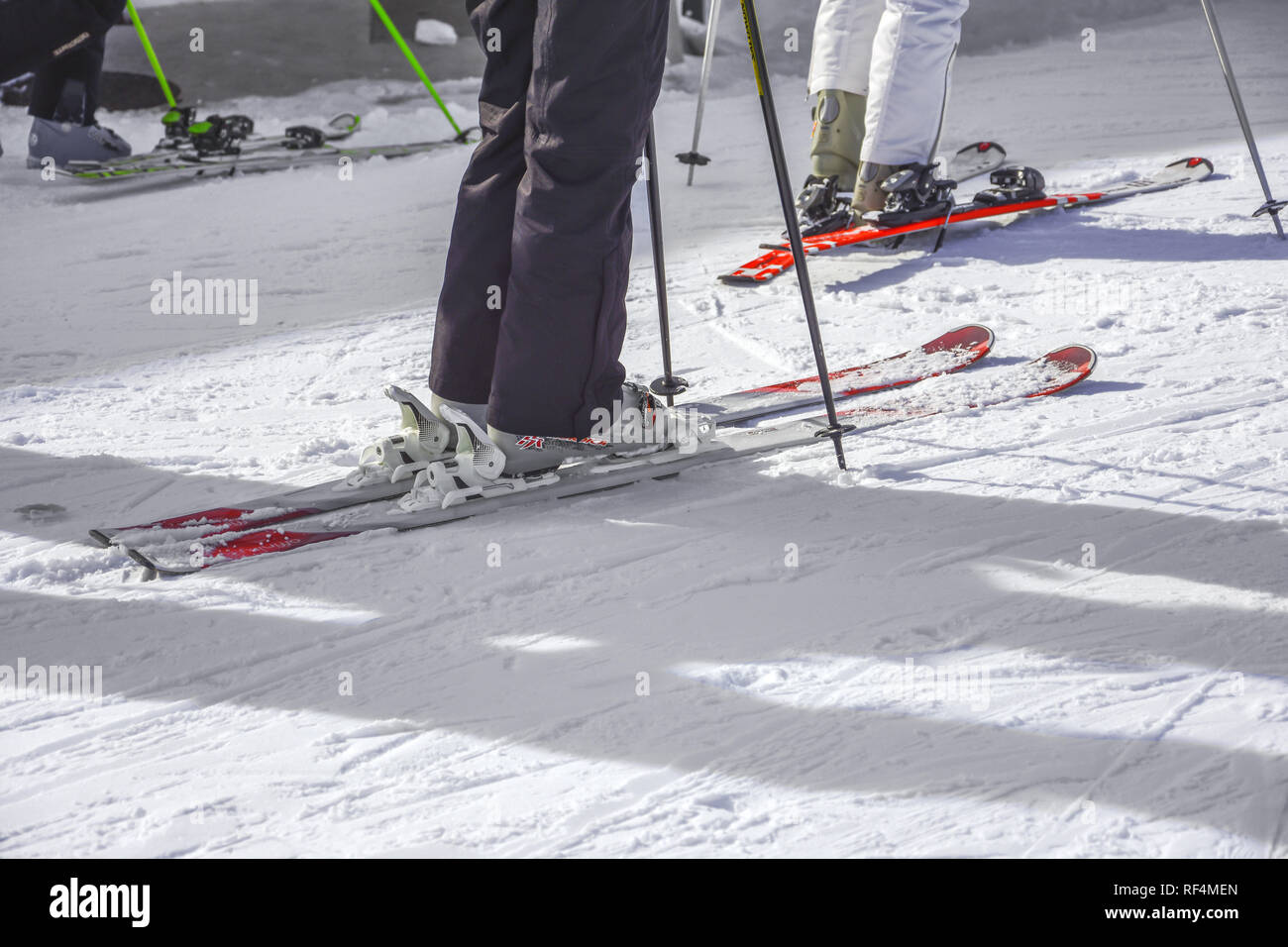 HOHE MUT ALM, OBERGURGL February 20, Several man on ski in the top mountain on February 20, 2017 in Obergurgl, Austria Stock Photo