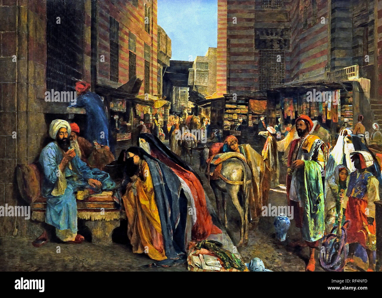 Bazar & street and mosque el Ghouri in Cairo by John Frederick Lewis - English , 1805 - 1876, UK, United Kingdom, England, Stock Photo