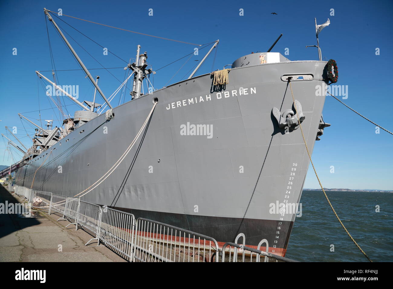 Jeremiah O'Brien, one of two remaining Liberty Class WW II ships moored at Pier 45 in San Francisco harbour, USA Stock Photo