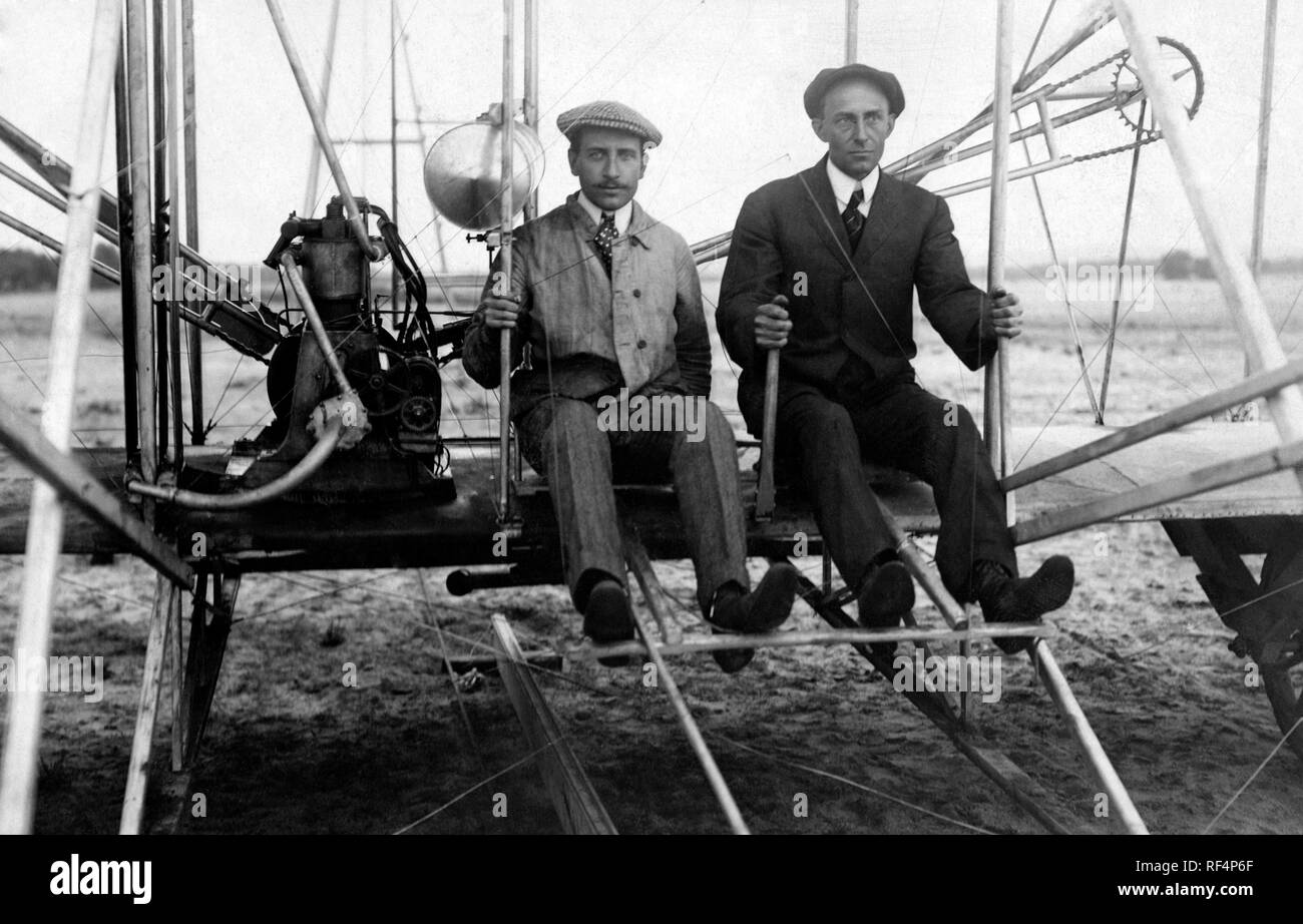 wilbur and orville wright on flyer I, 1910 Stock Photo