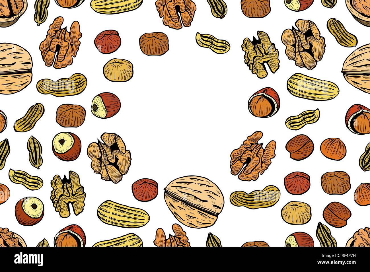 Vector seamless pattern with nuts and seeds. Pistachios, brasil nuts ...