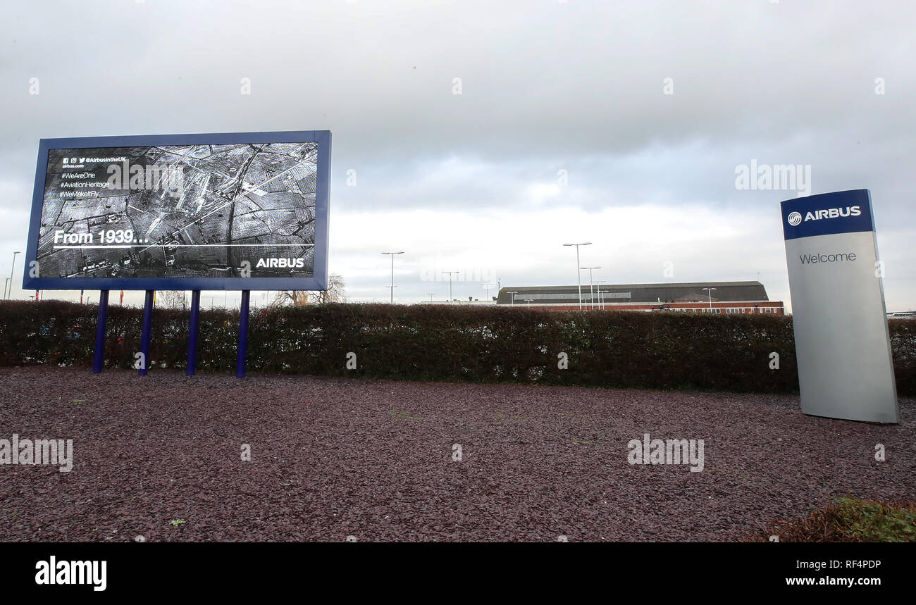A view of the Airbus wing assembly factory in Broughton, North Wales