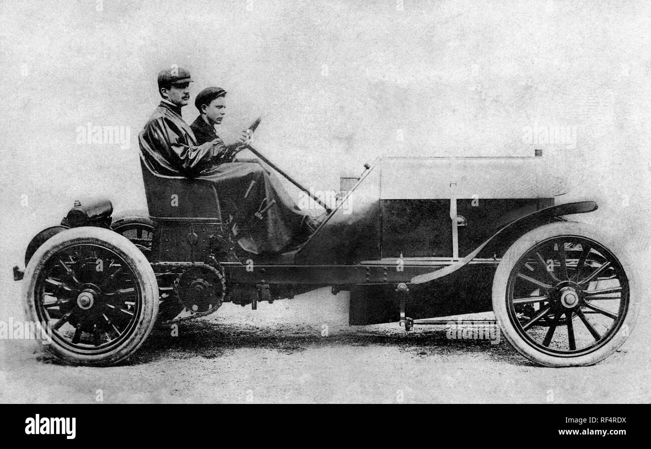 felice nazzaro on fiat 100HP, gordon bennett cup auto racing, 1905 Stock Photo