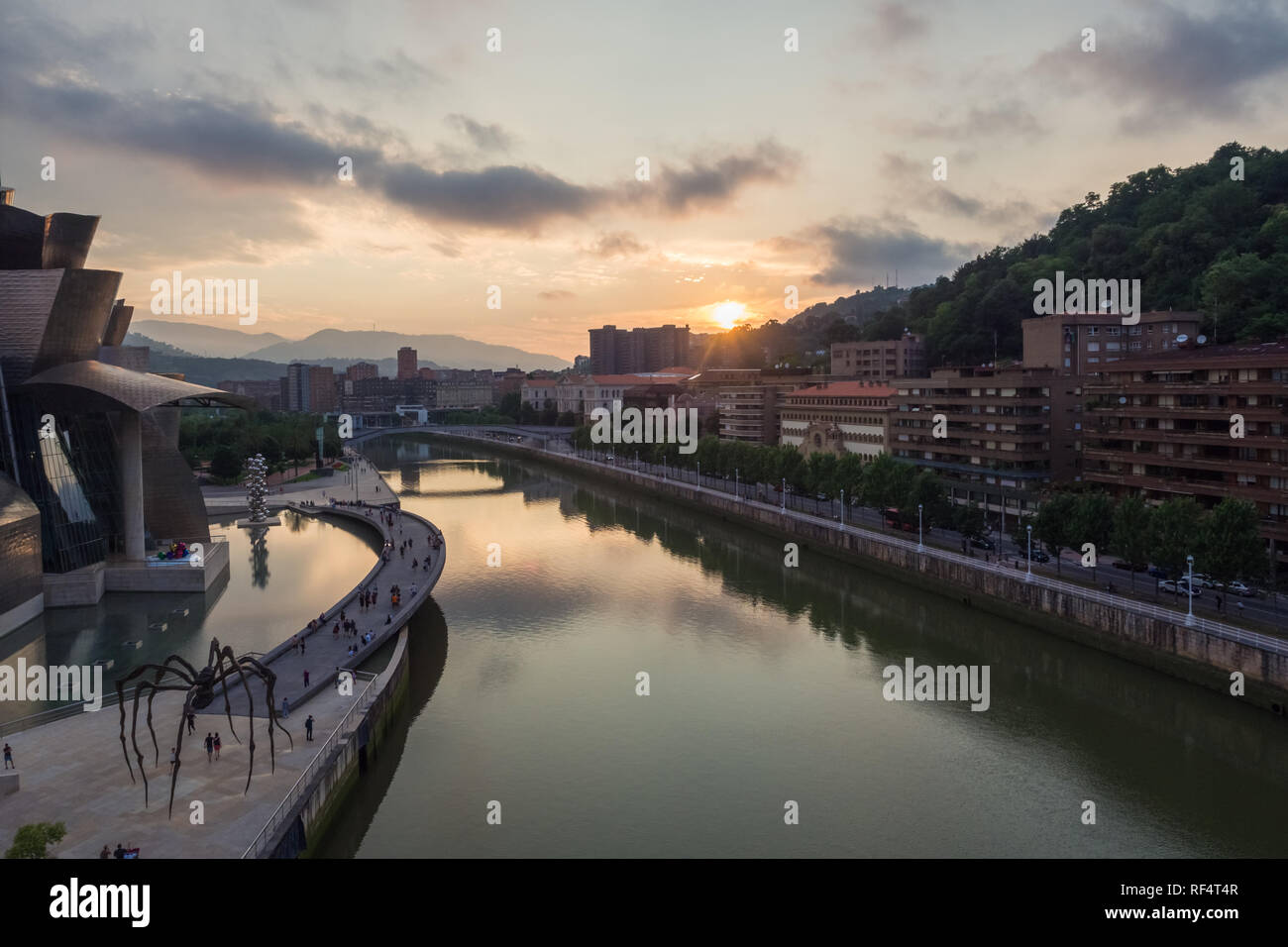 Bilbao, Spain - July  08, 2018- sunset view of modern and contemporary art Guggenheim Museum, designed by American architect Frank Gehry and inaugurat Stock Photo