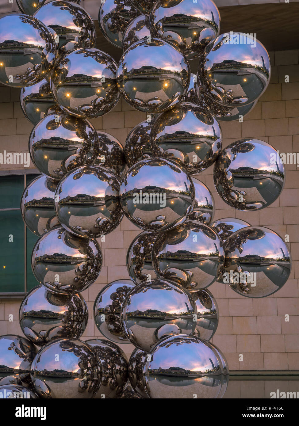 BILBAO, SPAIN - JULY 08, 2018: Sculpture 'The Big Tree' consisting of 80 stainless steel balls with reflections by Anish Kapoor in front of The Guggen Stock Photo