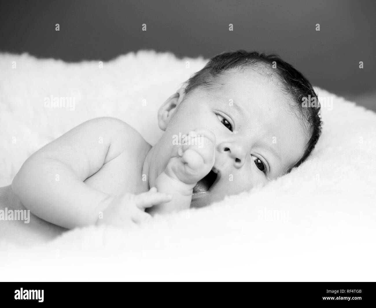 Adorable newborn baby in black and white Stock Photo Alamy