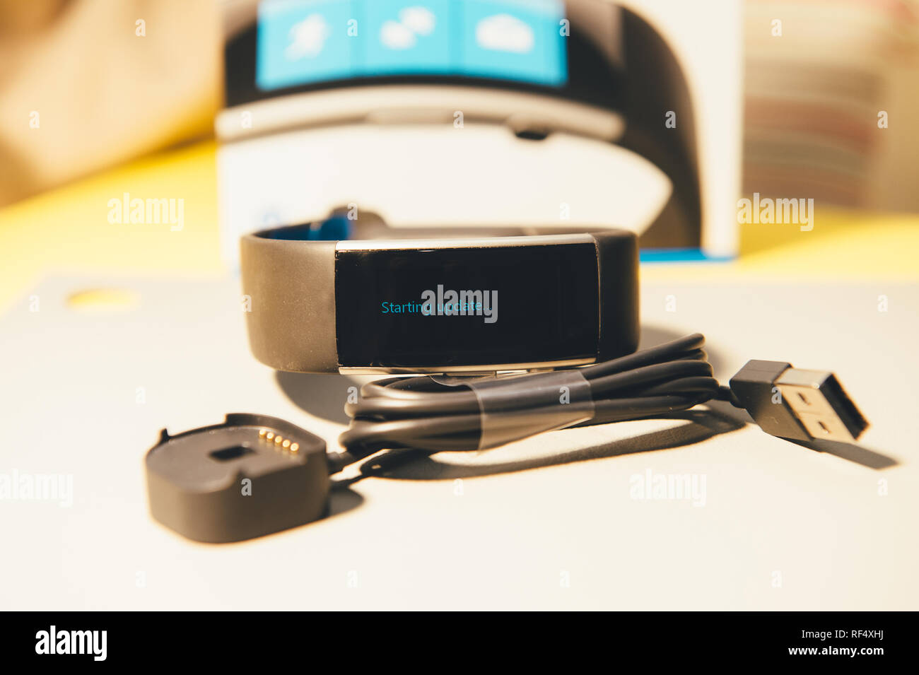 London, UK - June 3, 2016: Starting Update Unboxed new Microsoft Band 2 ...