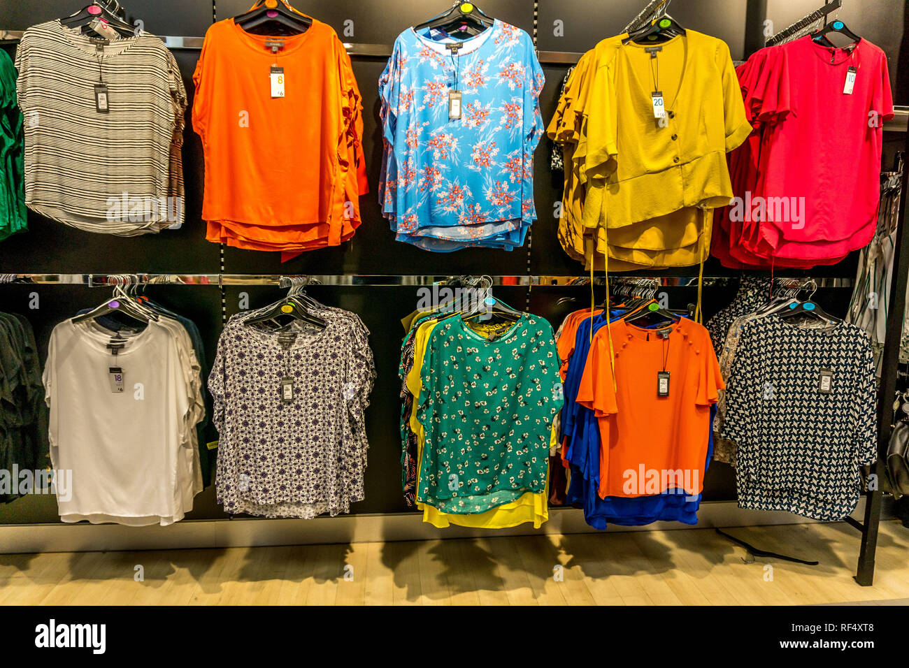Clothing displays in a department store, York, North Yorkshire, England, UK. Stock Photo