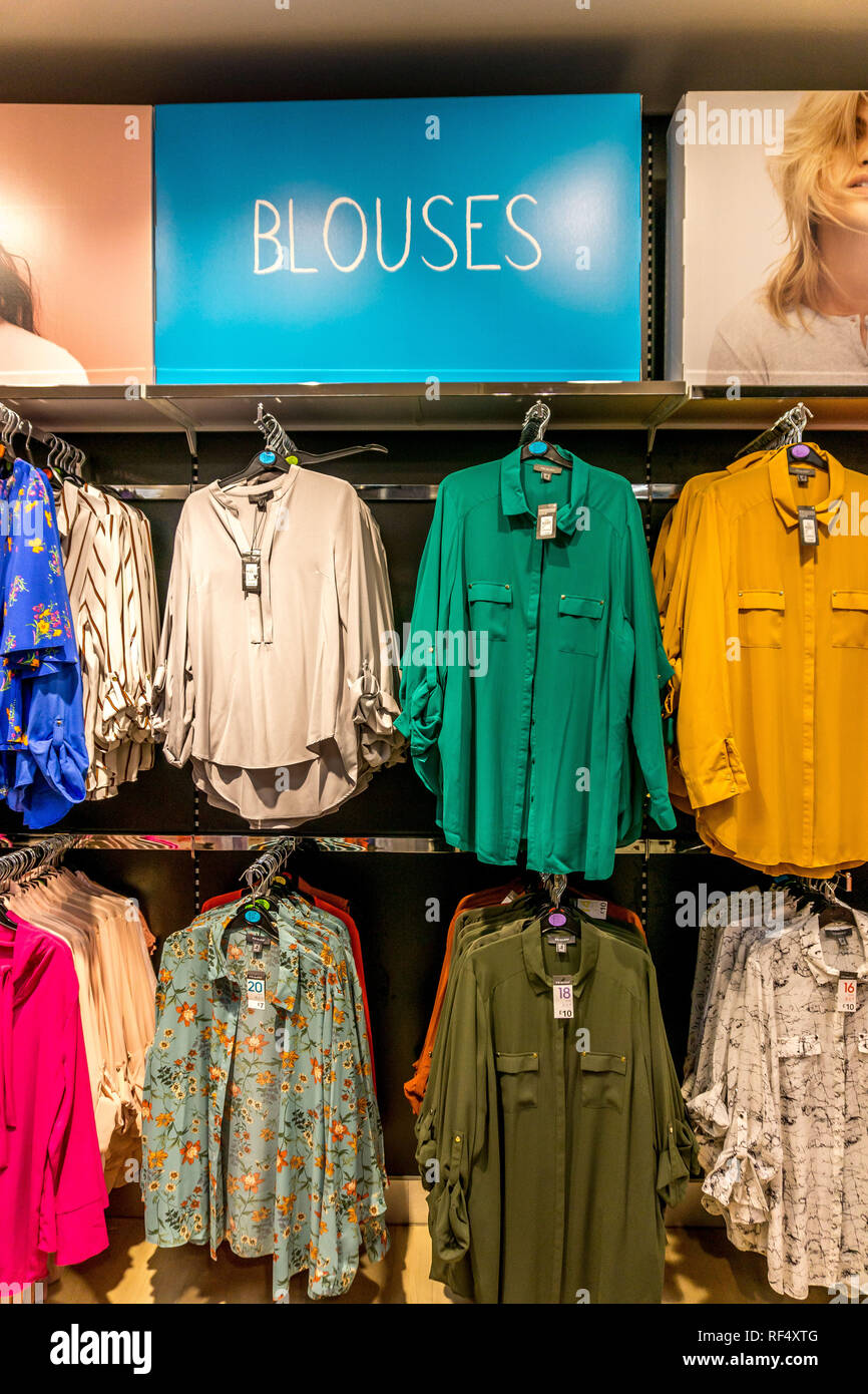 Clothing displays in a department store, York, North Yorkshire, England, UK. Stock Photo
