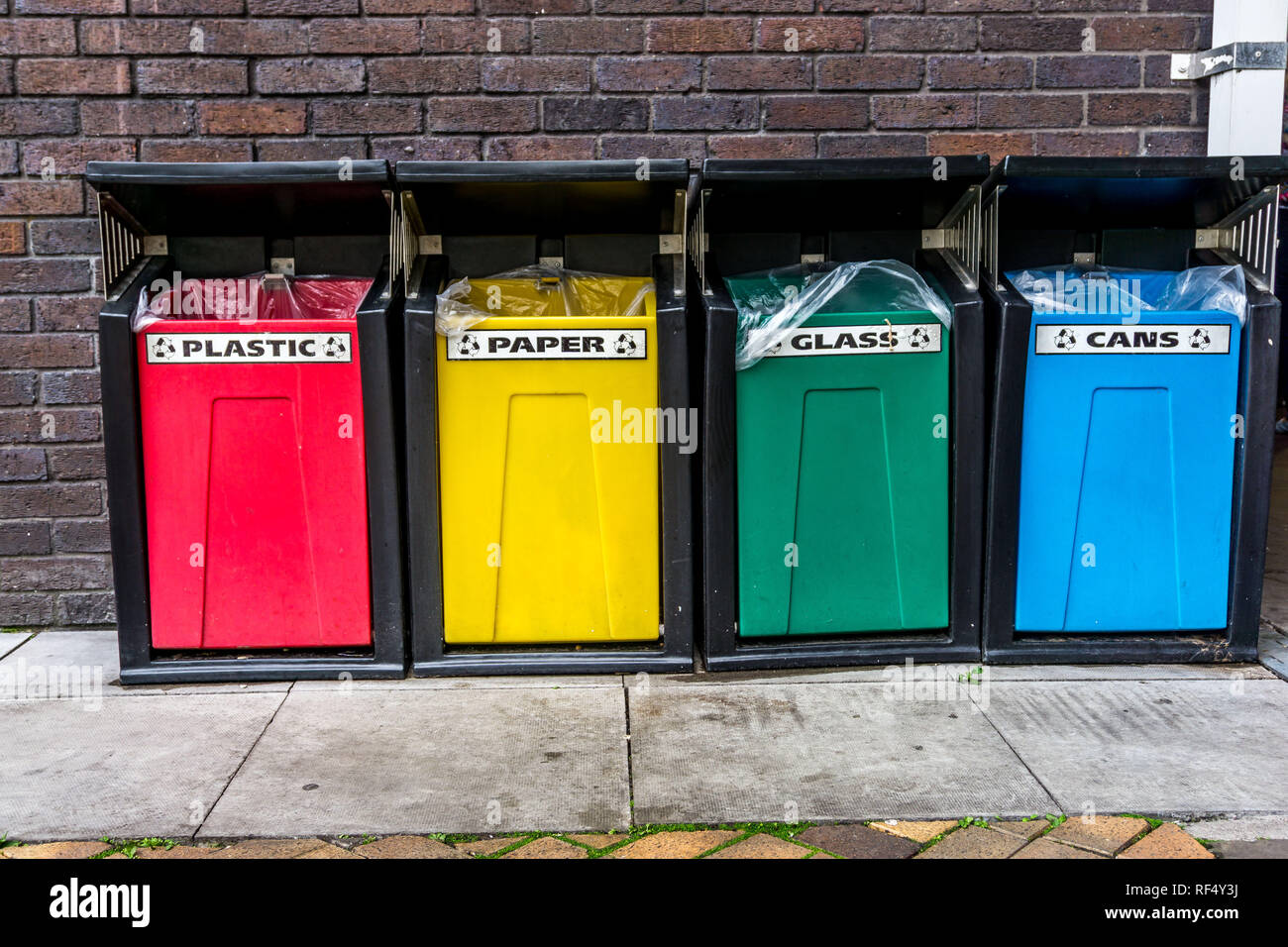 Outside recycle litter bins, Yorkshire, England, UK Stock Photo Alamy