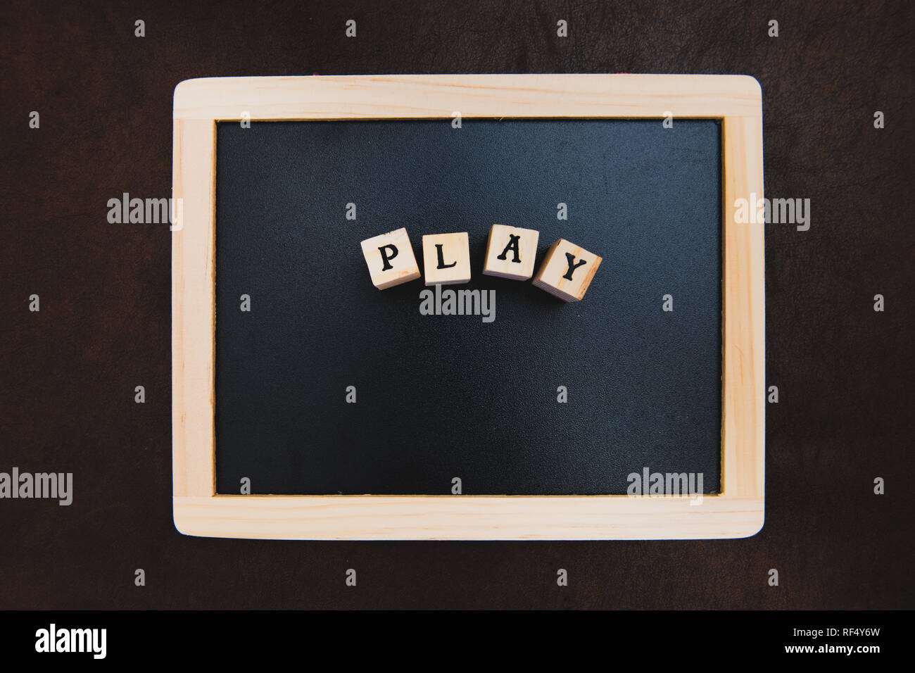 High angle view directly above on empty chalkboard play message Stock Photo