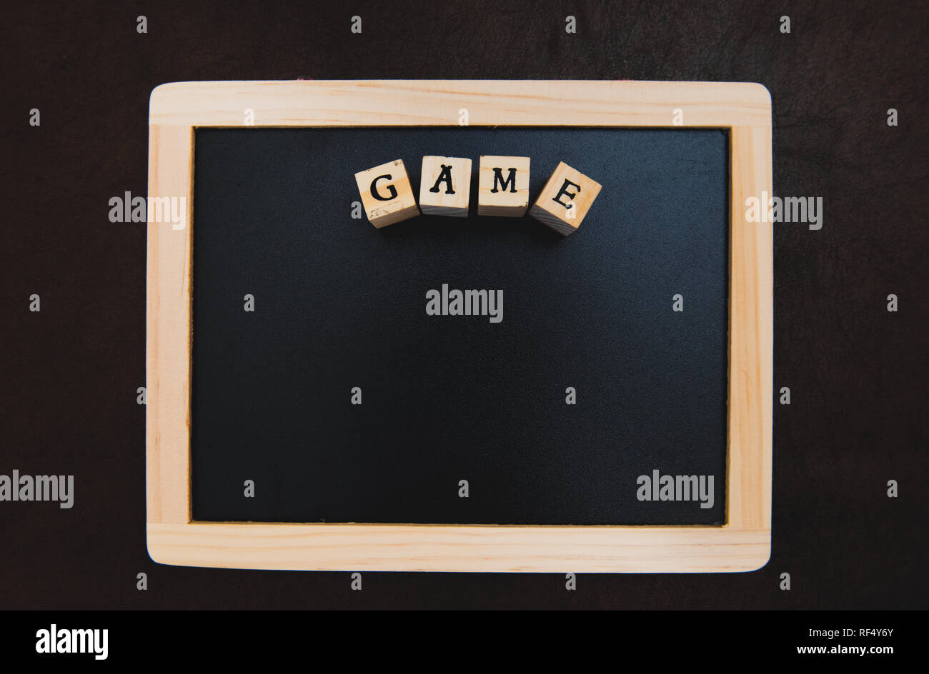 High angle view directly above on empty chalkboard game message Stock Photo