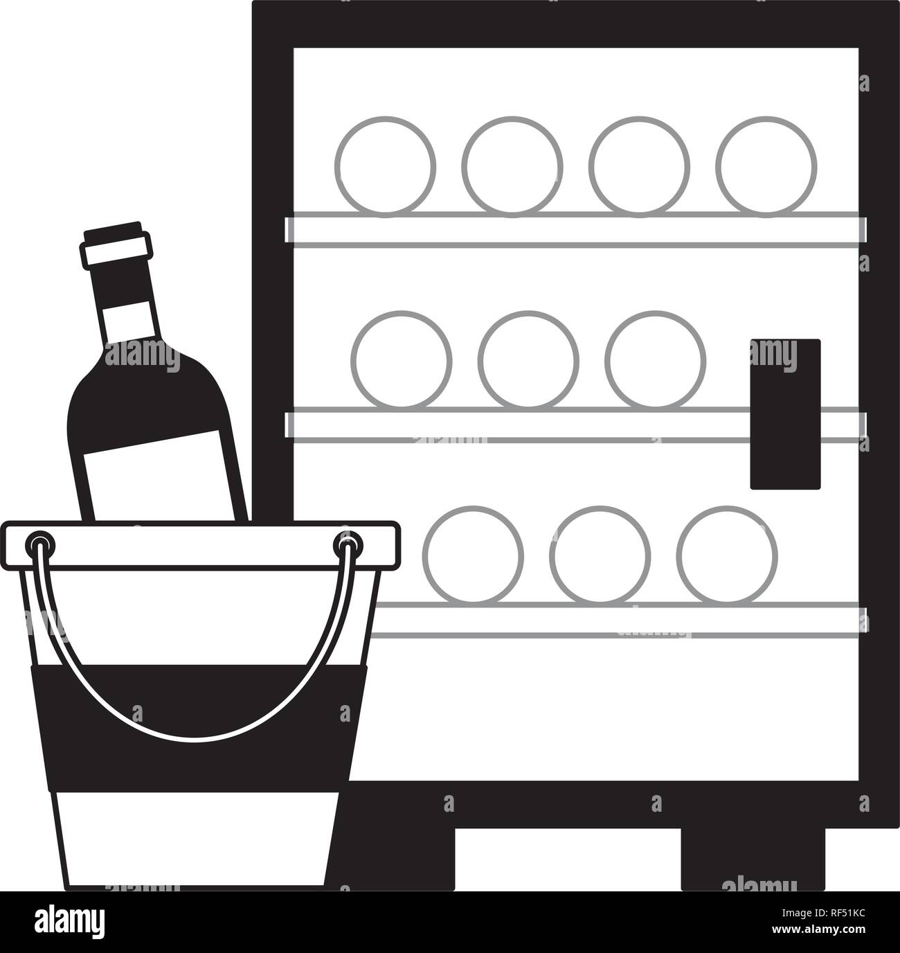 refrigerator wine bottles ice bucket Stock Vector