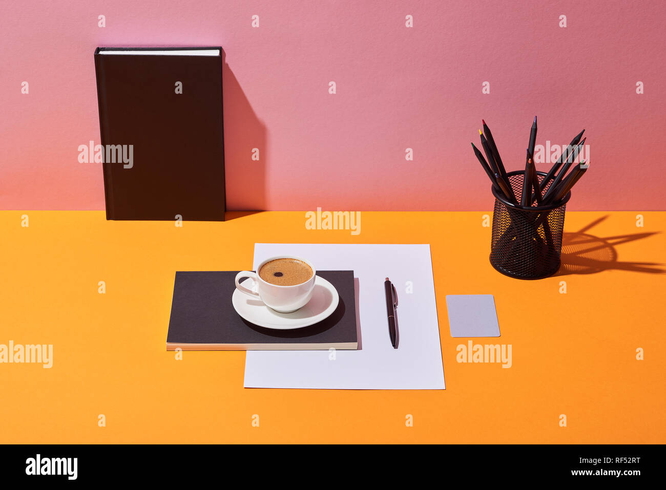 Coffee Cup Saucer Pen Paper Sheet Pencil Holder And Notebook