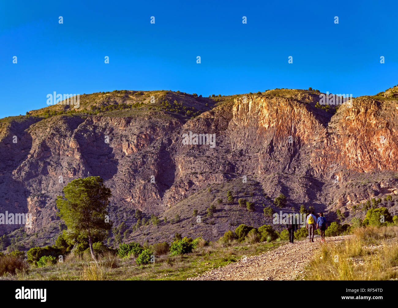 Groups of people hiking through landscapes of mountains Stock Photo - Alamy