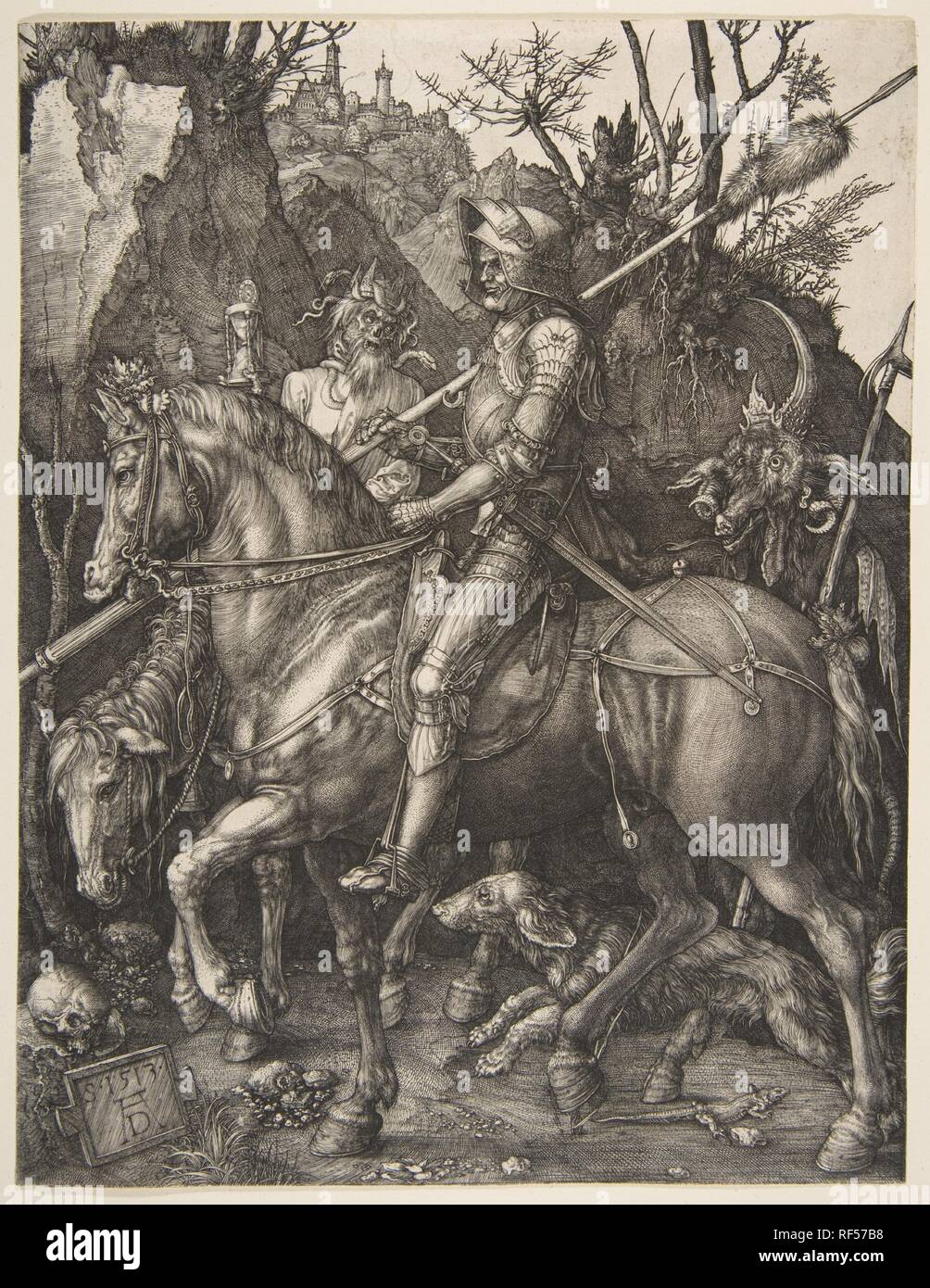 Knight, Death, and the Devil. Artist: Albrecht Dürer (German, Nuremberg 1471-1528 Nuremberg). Dimensions: sheet: 9 5/8 x 7 1/2 in. (24.5 x 19 cm). Date: 1513. Museum: Metropolitan Museum of Art, New York, USA. Stock Photo