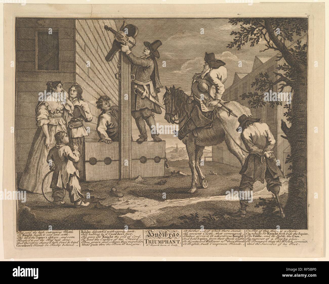 Hudibras Triumphant (Twelve Large Illustrations for Samuel Butler's Hudibras, Plate 4). Artist: William Hogarth (British, London 1697-1764 London). Author: Illustrates Samuel Butler (British, baptized Strensham, Worcestershire 1613-1680 Covent Garden). Dimensions: plate: 10 9/16 x 13 5/8 in. (26.8 x 34.6 cm)  sheet: 11 9/16 x 14 1/2 in. (29.4 x 36.8 cm). Date: 1725-68. Museum: Metropolitan Museum of Art, New York, USA. Stock Photo