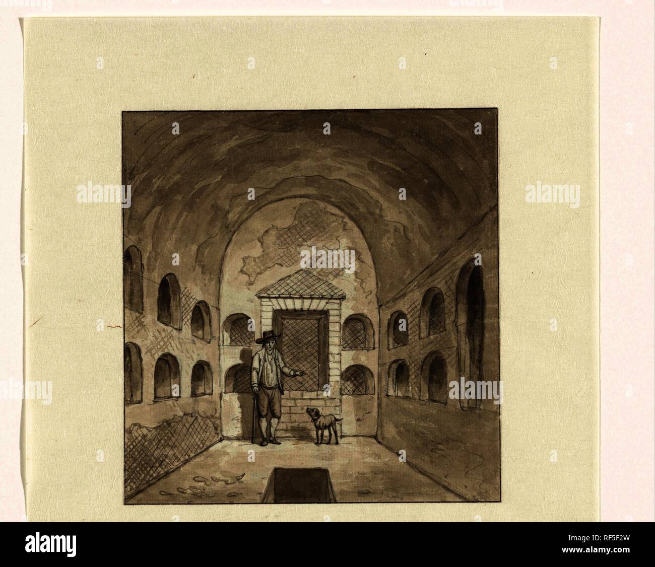 A guide in a catacomb at Pozzuoli. Draughtsman: Daniël Dupré. Dating: 1761 - 1817. Place: Italy. Measurements: h 163 mm × w 156 mm. Museum: Rijksmuseum, Amsterdam. Stock Photo