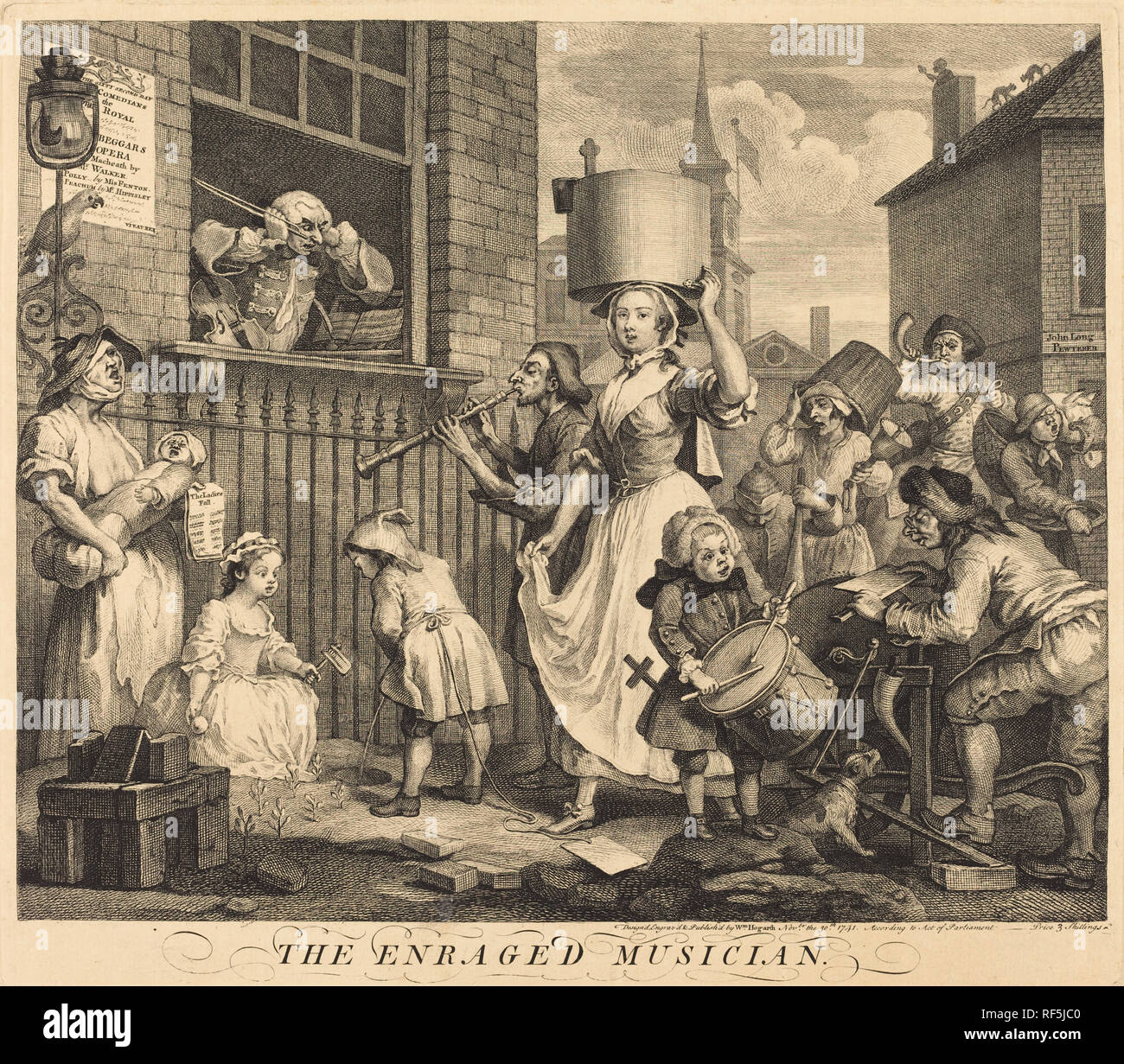 The Enraged Musician. Dated: 1741. Medium: etching and engraving. Museum: National Gallery of Art, Washington DC. Author: William Hogarth. Stock Photo