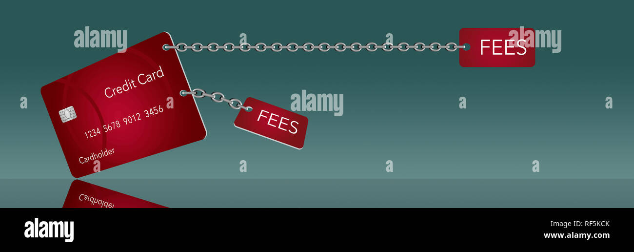 Credit cards usually come with some fees attached. Here is an image where those fees are chained to the credit card. Text area included. This is an il Stock Photo