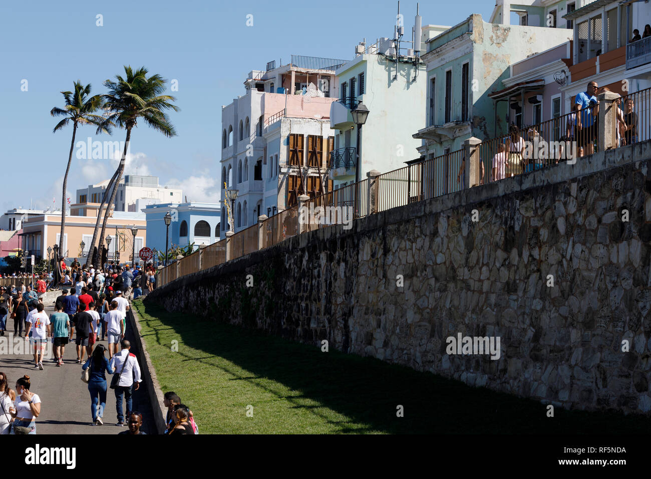 Path down to the entrance of La Perla neighborhood, outside the city walls, Old San Juan, Puerto Rico Stock Photo