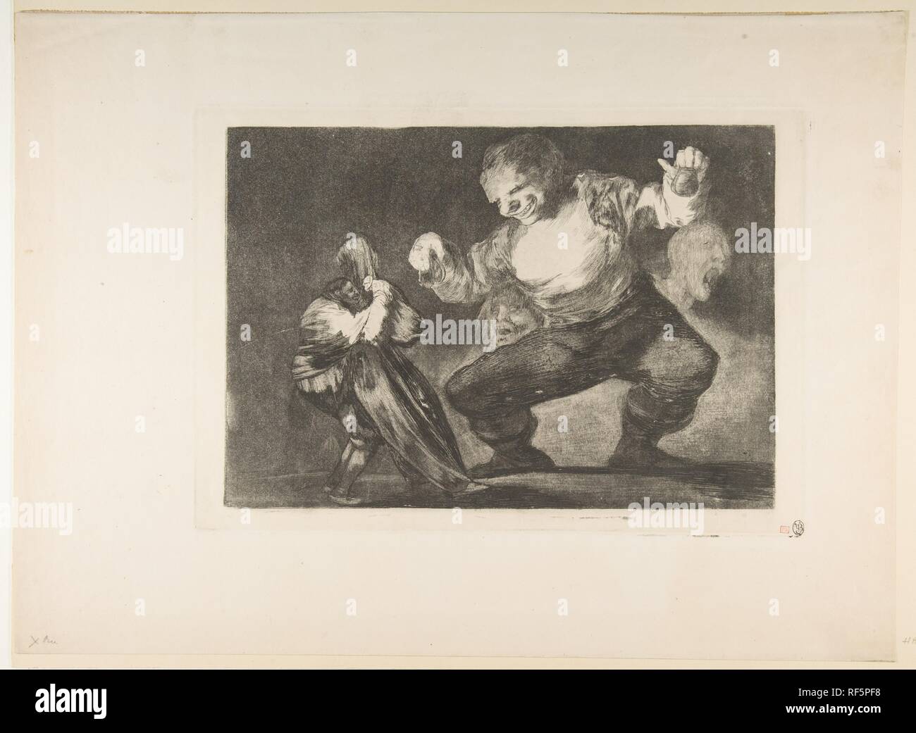 Plate 4 from the 'Disparates': Simpleton. Artist: Goya (Francisco de Goya y Lucientes) (Spanish, Fuendetodos 1746-1828 Bordeaux). Dimensions: Plate: 9 5/8 × 13 3/4 in. (24.5 × 35 cm)  Sheet: 14 5/8 × 19 15/16 in. (37.2 × 50.6 cm). Date: ca. 1816-23 (published between 1854-63).  Posthumous but prior to the first edition published by the Academia de San Fernando in Madrid in 1864 under the title 'Los Proverbios'. Museum: Metropolitan Museum of Art, New York, USA. Stock Photo