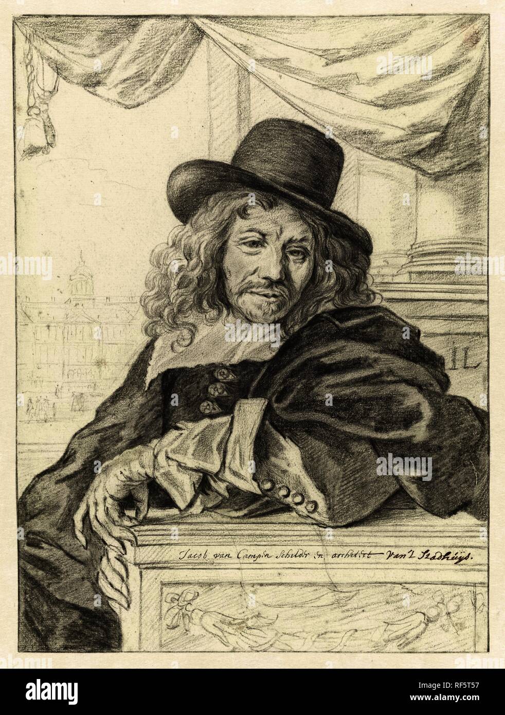Portrait of Jacob van Campen. Artist: anonymous. Draughtsman: anonymous. Draughtsman: Jan Lievens (rejected attribution). Dating: 1661 - 1700. Measurements: h 326 mm × w 240 mm. Museum: Rijksmuseum, Amsterdam. Stock Photo
