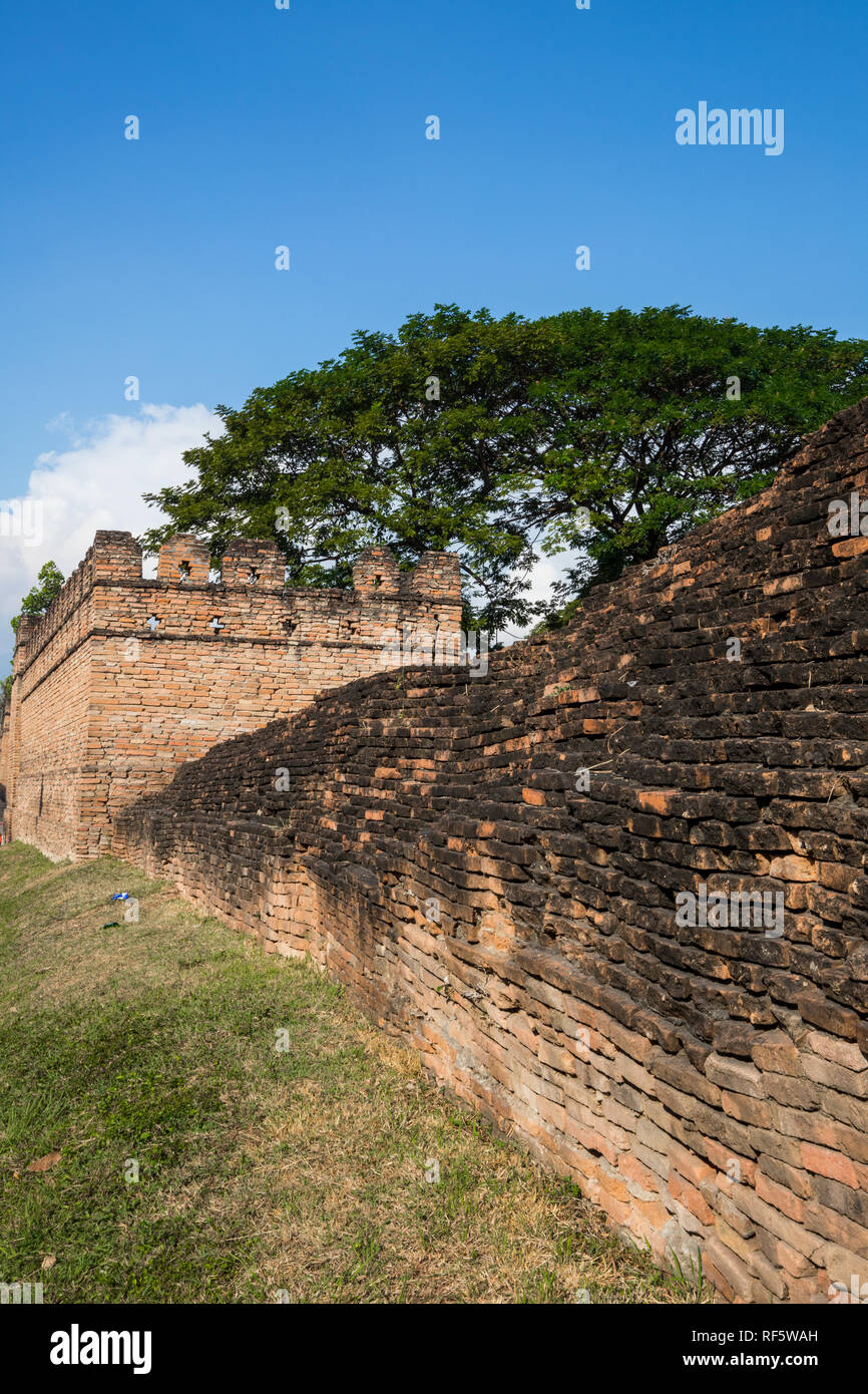 The layout of Chiang Mai was based on old military and astrological beliefs. King Mengrai ordered the construction of a perimeter wall and moat; laid  Stock Photo