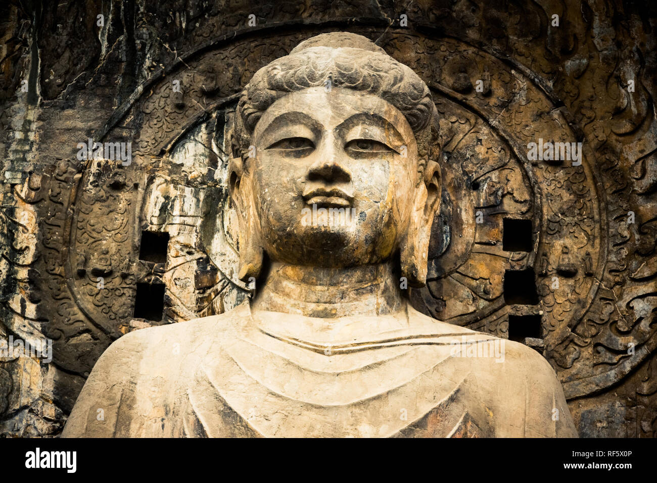 Buddhas in Yungang Caves,China. Stock Photo