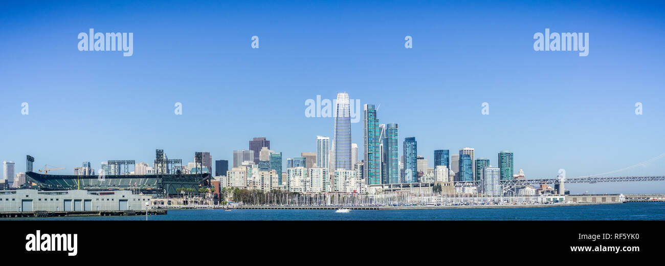 San Francisco's Financial District new skyline as seen from the waterfront on a sunny and clear day Stock Photo