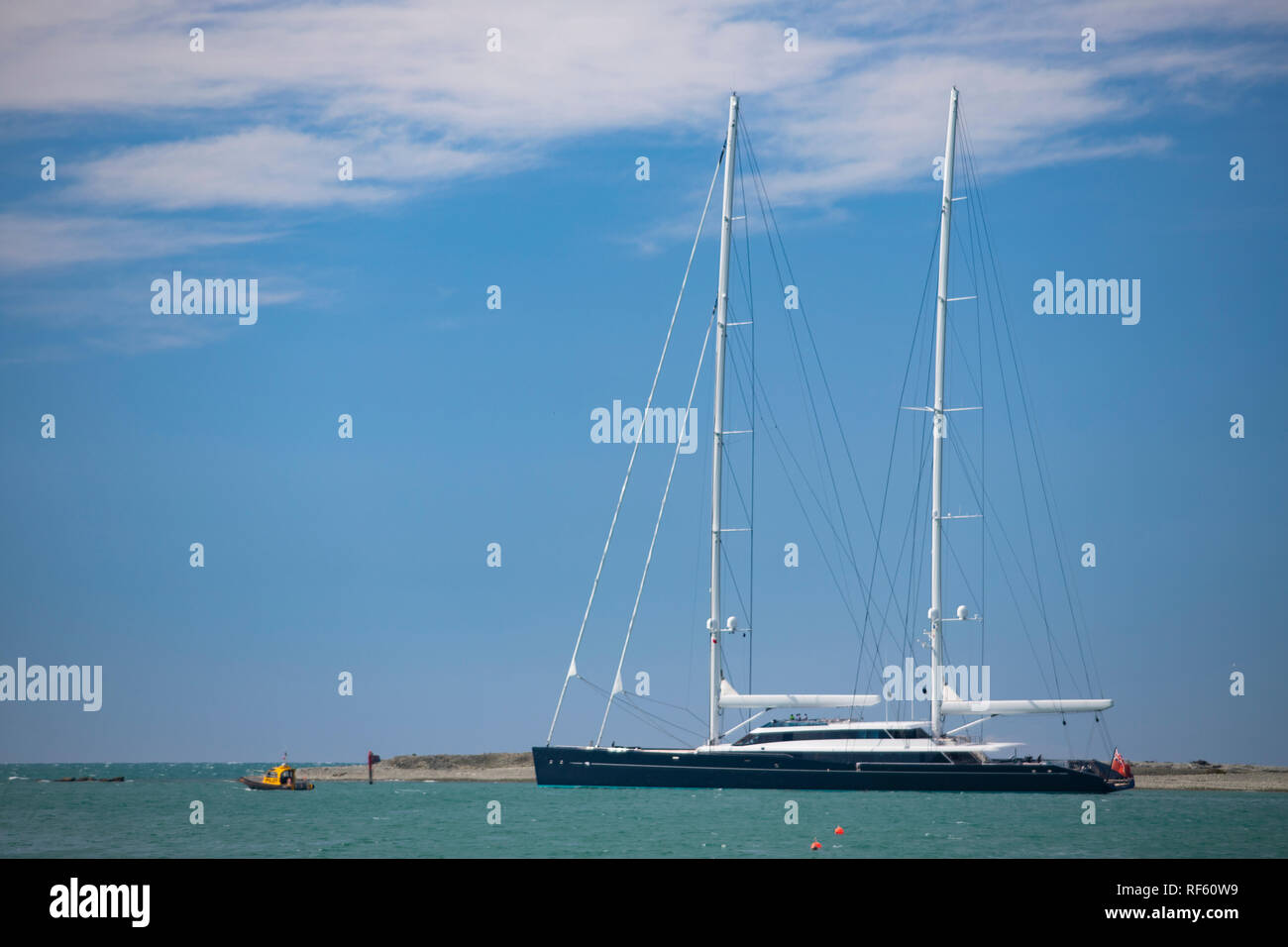 Picture by Tim Cuff 15 January 2019 - Super yacht Aquijo leaving Port Nelson Stock Photo