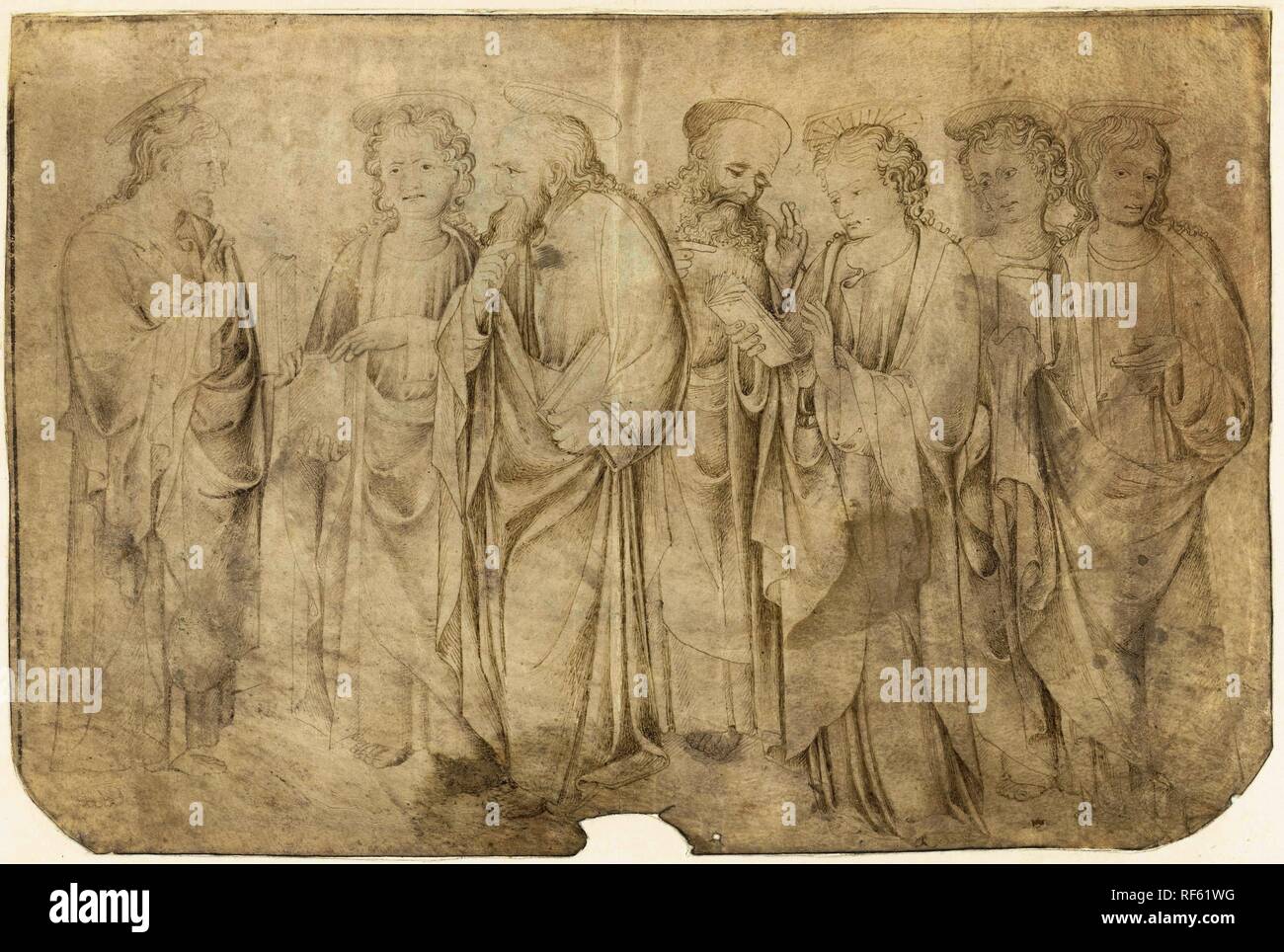 Christ and six apostles. Draughtsman: anonymous. Dating: c. 1400 - c. 1500. Measurements: h 141 mm × w 212 mm. Museum: Rijksmuseum, Amsterdam. Stock Photo