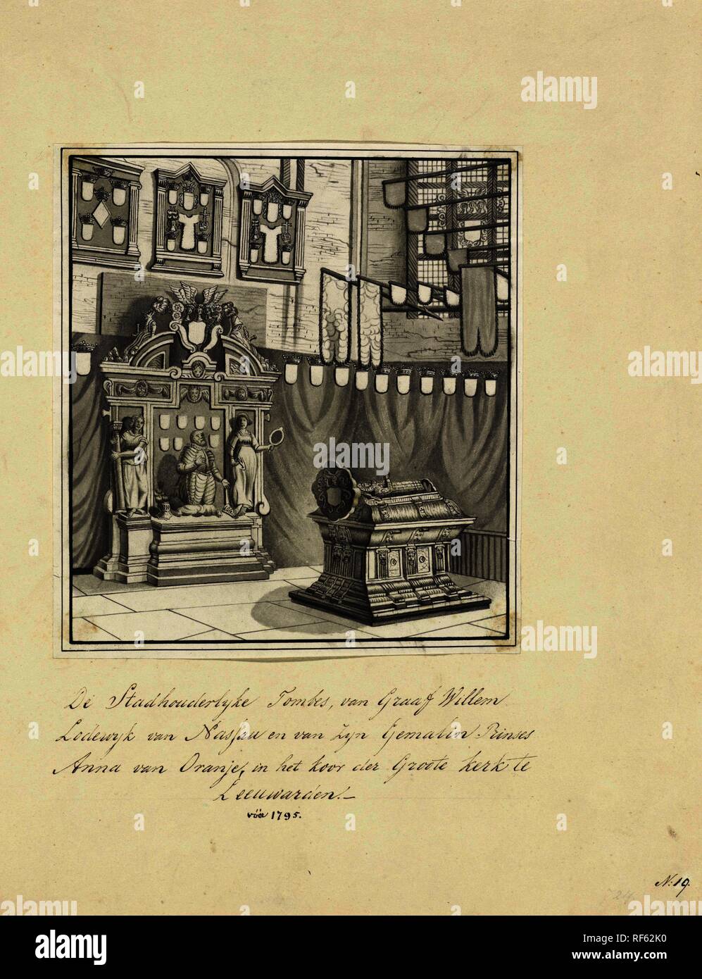 Gravestone for William Lodewijk, Count of Nassau-Dillenburg, 1620. Draughtsman: anonymous. Dating: 1700 - 1799. Place: Nederlanden. Measurements: h 201 mm × w 184 mm. Museum: Rijksmuseum, Amsterdam. Stock Photo