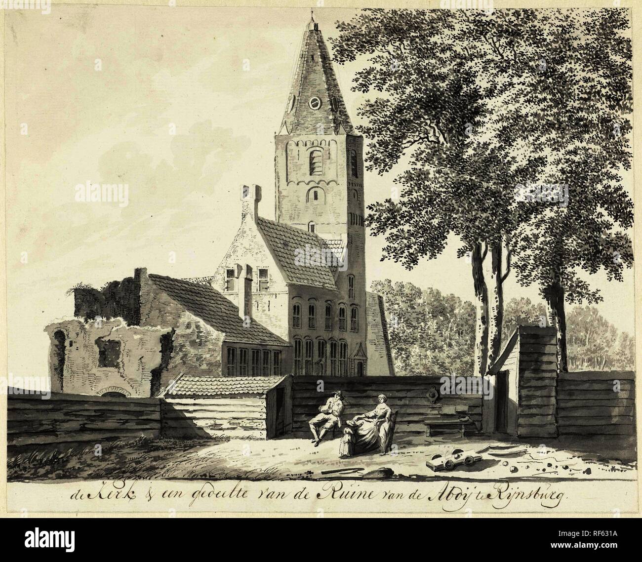 Church and part of the ruin of the abbey of Rijnsburg. Draughtsman: Hendrik Tavenier. Dating: 1784. Measurements: h 230 mm × w 286 mm. Museum: Rijksmuseum, Amsterdam. Stock Photo