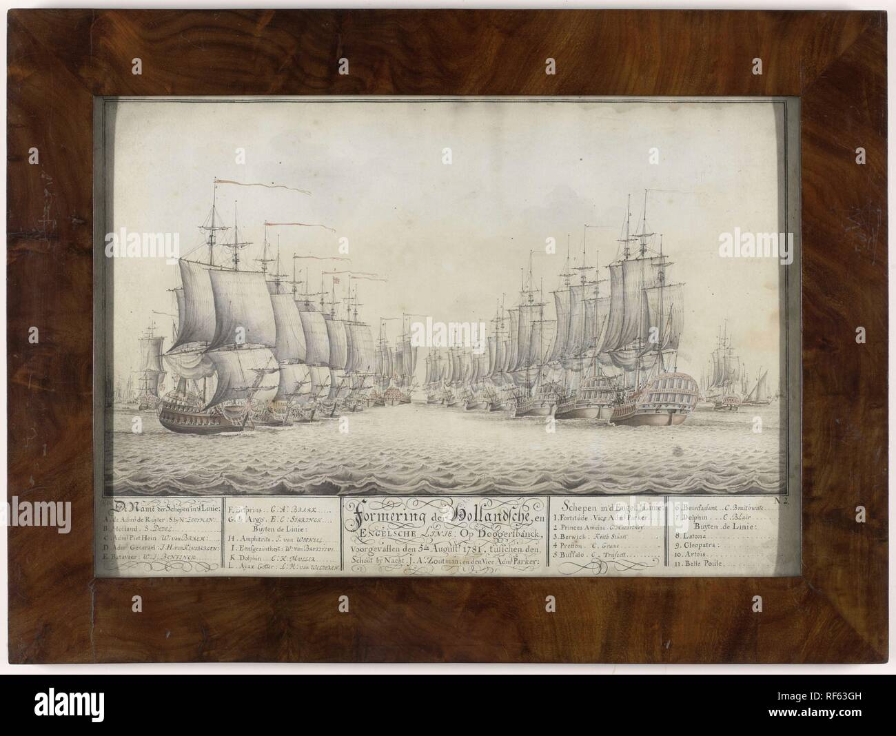 The Action off Dogger Bank (5 August 1781). Draughtsman: J. Weuyster (signed by artist). Dating: 1783. Place: Netherlands. Measurements: frame: h 48 cm × w 64.5 cm × t 2.1 cm; image: h 29 cm × w 50.4 cm. Museum: Rijksmuseum, Amsterdam. Stock Photo