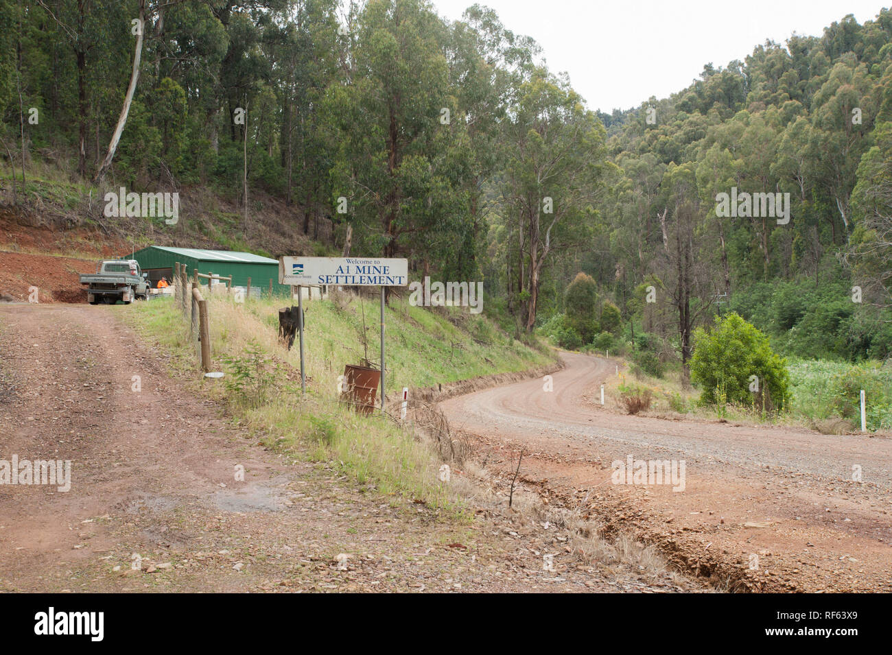 A1 mine settlement, along the Mansfield-Woods Point Rd, Gaffneys Creek, Victoria, Australia Stock Photo