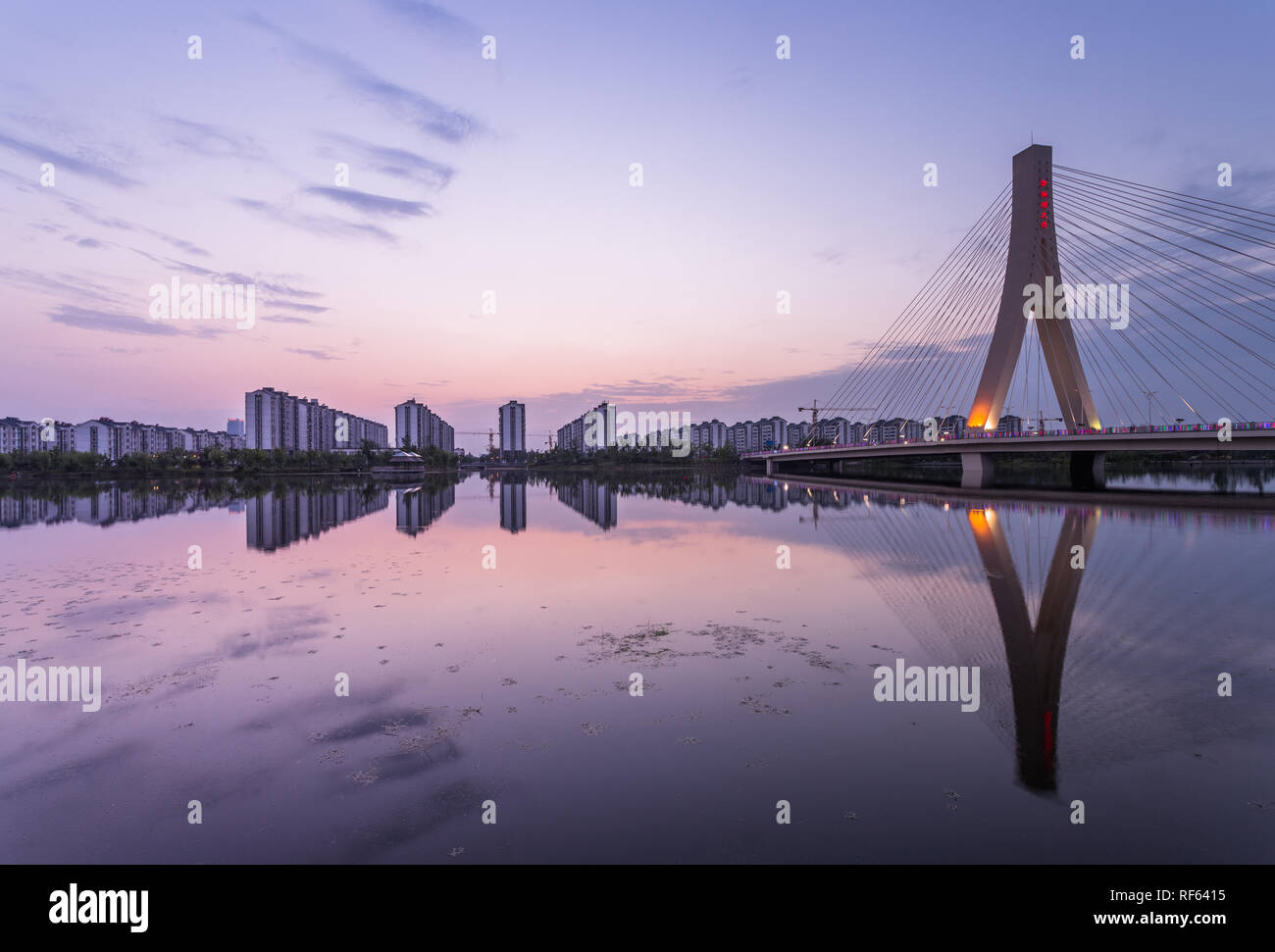 modern bridge in susnet, landscape of traffic Stock Photo - Alamy