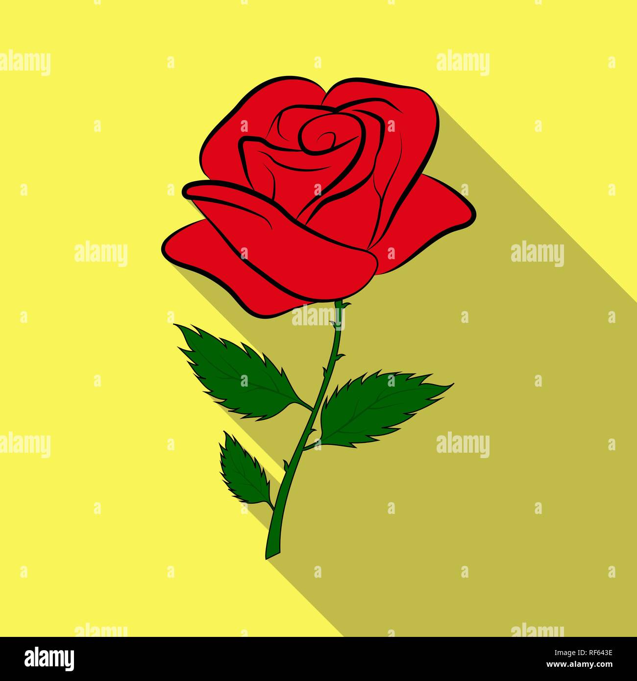 Simple drawing of a red rose on a green stalk, long shadow Stock Vector  Image & Art - Alamy